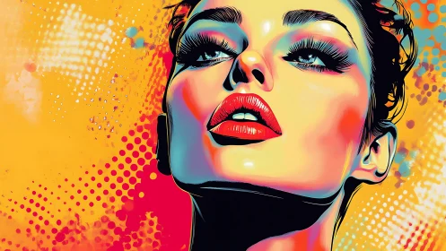 Neon siren gazes skyward in explosive pop color dreamscape.