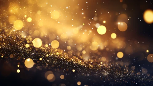 Golden bokeh dust swirls in a warm, festive night glow