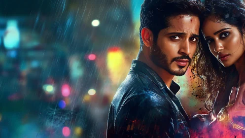 Cinematic Romance in Neon Rain