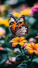 Gentle orange butterfly resting on a sunny garden bloom.