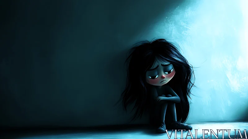 Digital painting study of lonely girl in desaturated corner light.