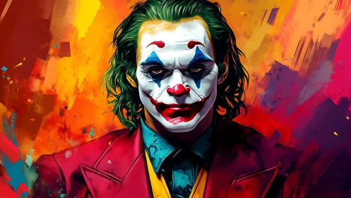 Expressionist clown portrait with cinematic lighting and neon palette.