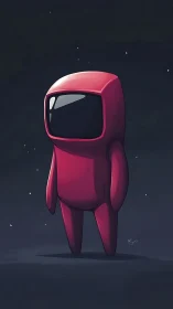 Red spacesuit character stands centered on dark ground