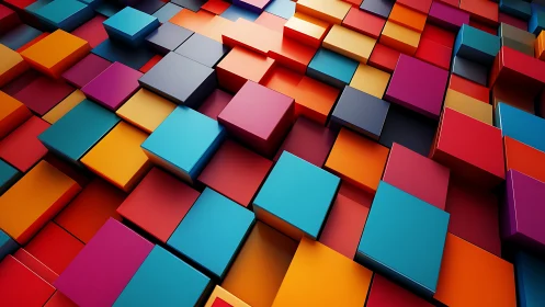 Color-block skyline of rising cubes in digital dusk perspective.