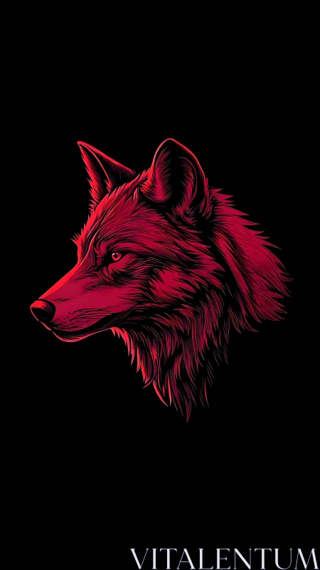 Scarlet neon wolf profile blazing against midnight void.