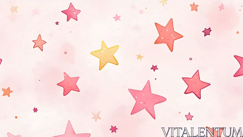 Candy-soft watercolor stars drifting in a rosy pastel sky.