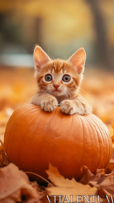 Curious Kitten Perched on an Autumn Pumpkin.