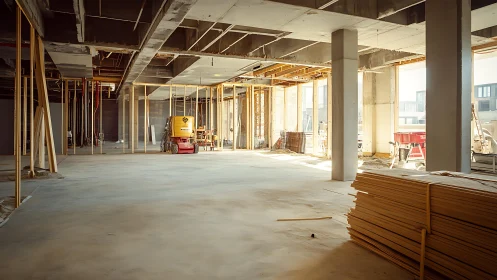Interior commercial floor under structural renovation work
