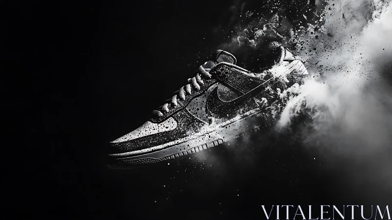 Monochrome athletic shoe in partial particle dispersion effect.