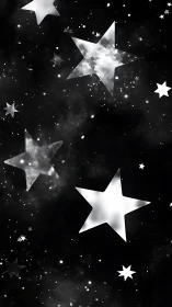 Monochrome star shapes are distributed across a dark field
