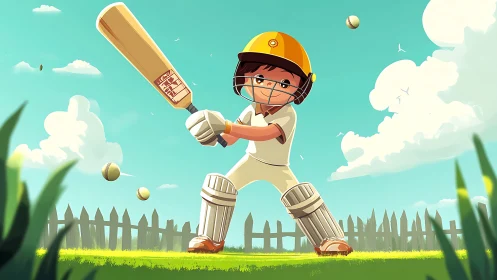 Young cricket batter stands ready on sunny backyard pitch