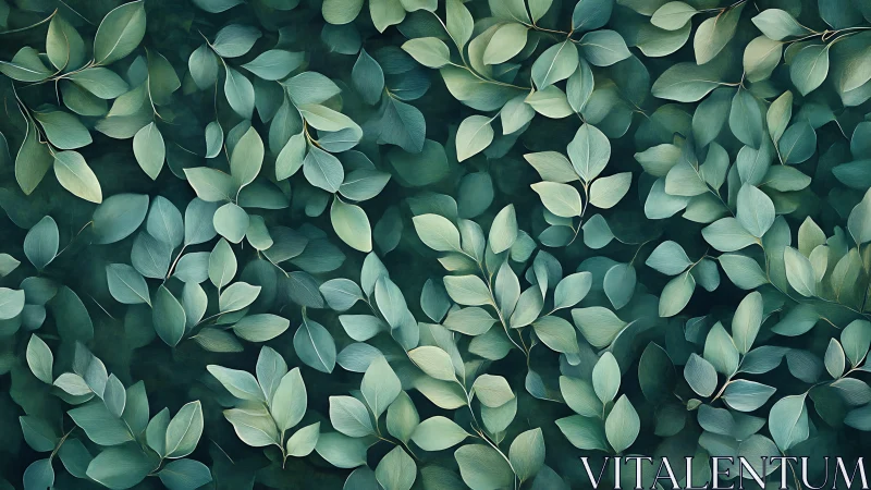 Layered eucalyptus foliage rendered as soft digital botanical field