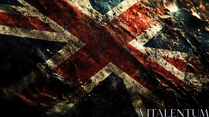 Grunge textured Union Jack flag under dramatic lighting.