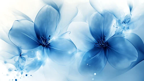 Ethereal Blue Blossoms with Luminous Light Effects.