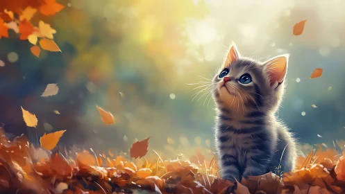 Juvenile feline rendered in dynamic bokeh environment with autumnal foliage and luminous atmospheric