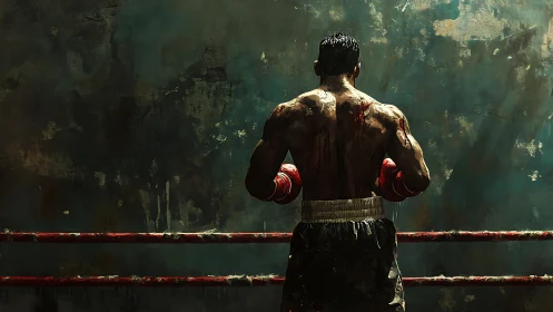 Boxer in Red Gloves Stands Defiant at Ring.