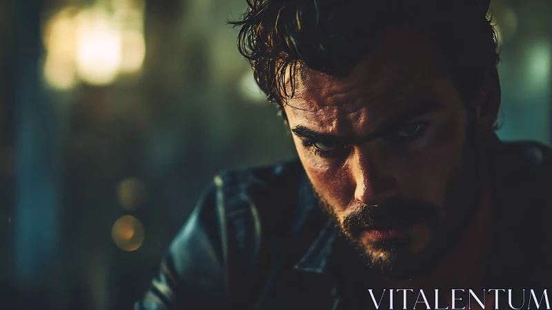 Low-key cinematic portrait isolates intense male expression