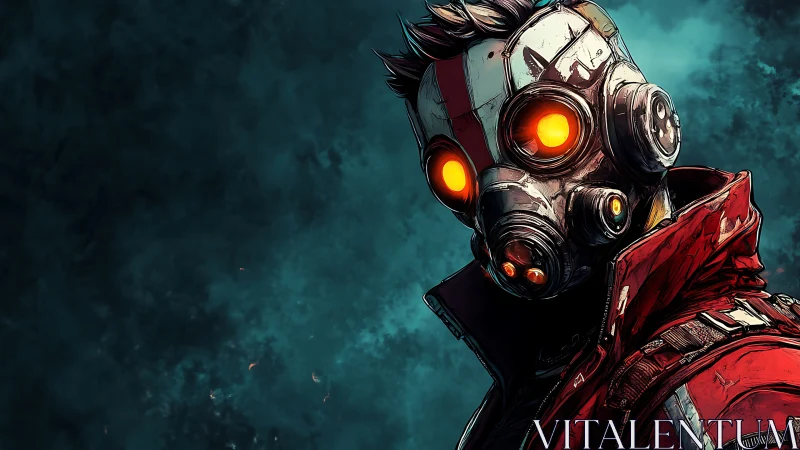 Lone masked wanderer gazes ahead with glowing resolve