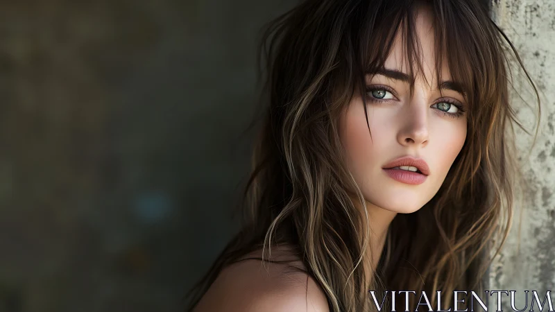 Photorealistic close-up portrait with soft side lighting focus.