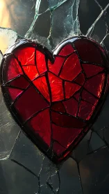 Shattered Red Heart Behind Cracked Glass