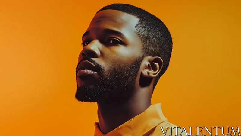 Side-lit gaze in sunburst orange portrait calm and bold.