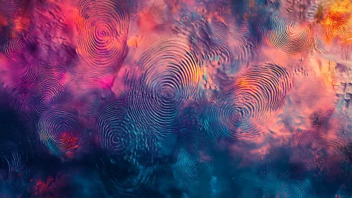 Colorful abstract fingerprint pattern over blended surface.