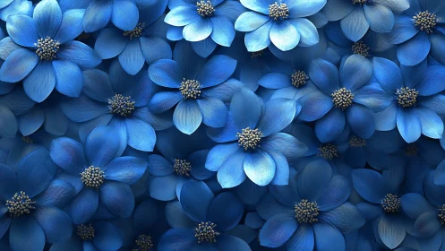 Blue Cosmos Blossoms with Golden Stamens.