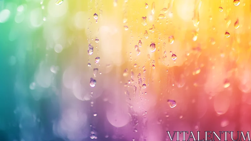 Rainbow gradient glass with soft raindrop bokeh glow.