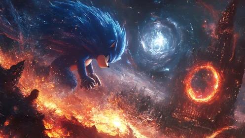 Supersonic quadruped traverses infernal volcanic cityscape.