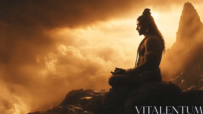 Silhouetted seated figure is positioned against backlit clouds