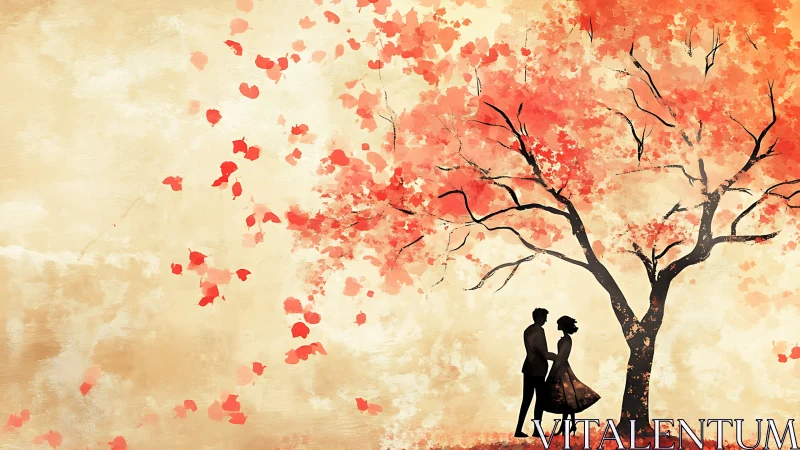 Two Souls Beneath the Blossom Tree in Autumn