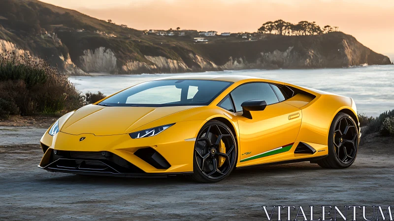 Sunlit supercar lounges by cliffs, sharpening the shoreline