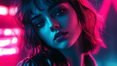Neon-lit cyberpunk portrait with teal-magenta rim lighting profile