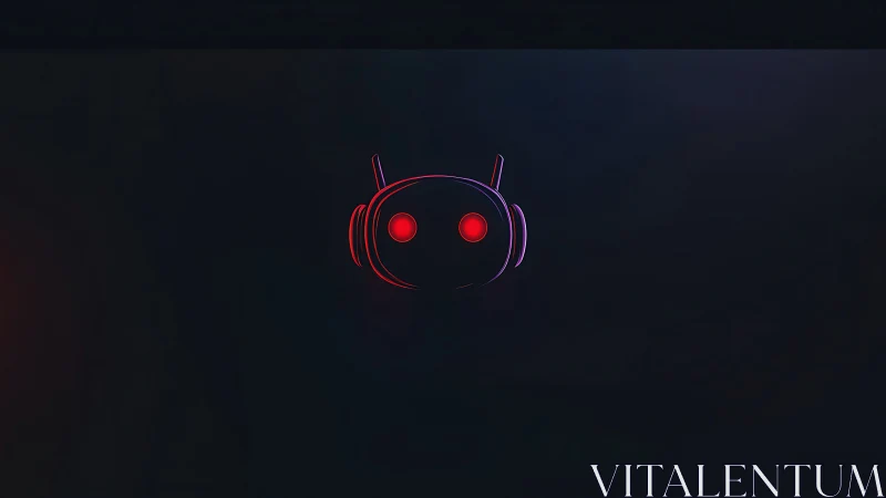 Minimal neon robot face icon on dark gradient background.