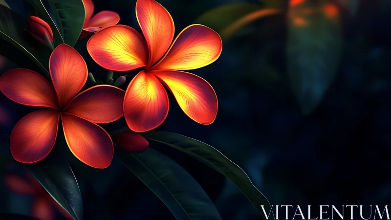 Vibrant Red and Yellow Flowers Glowing in the Darkness