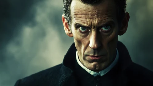 Intense older man stares forward in cinematic close-up portrait.