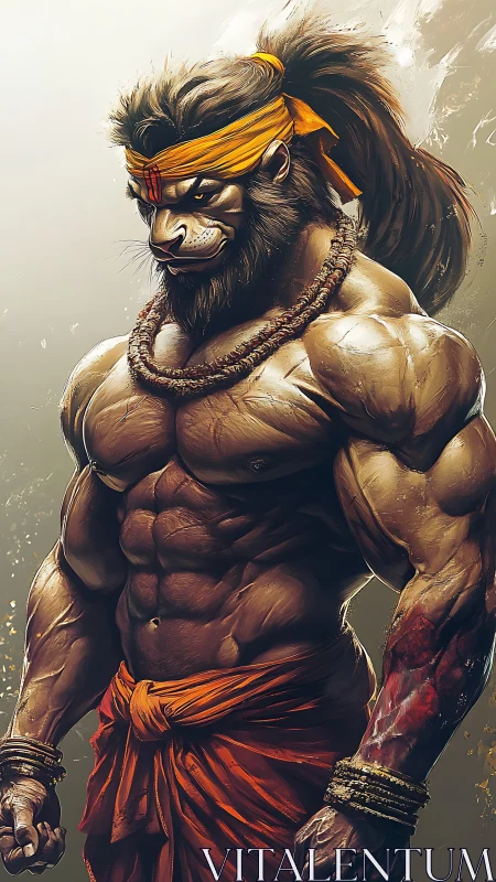 Lion-headed warrior monk burns with mythic molten strength.