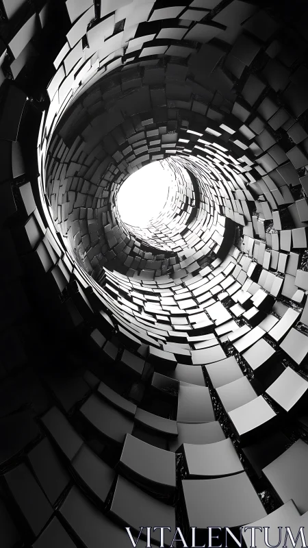 Silver vortex of shifting panels swallowing the distant light.