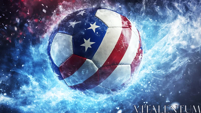 Dynamic US-flag soccer ball rendered in high-energy motion field