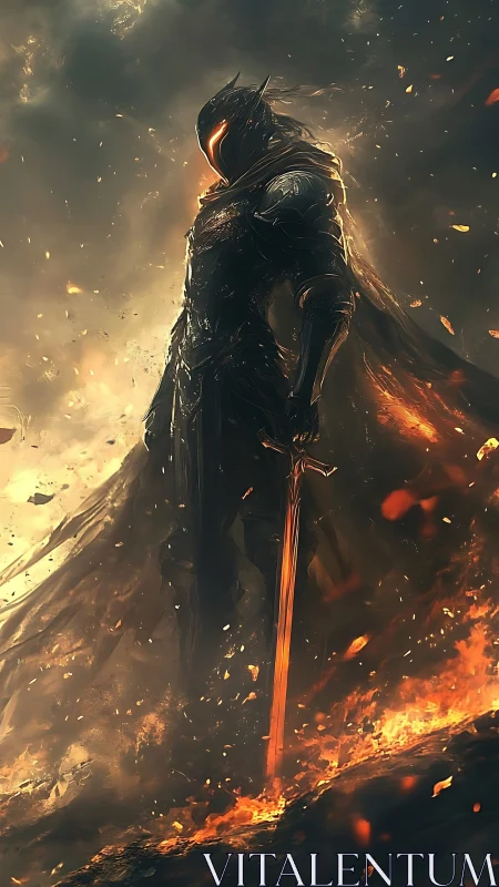 Volcanic dusk knight with incandescent sword and emberstorm.