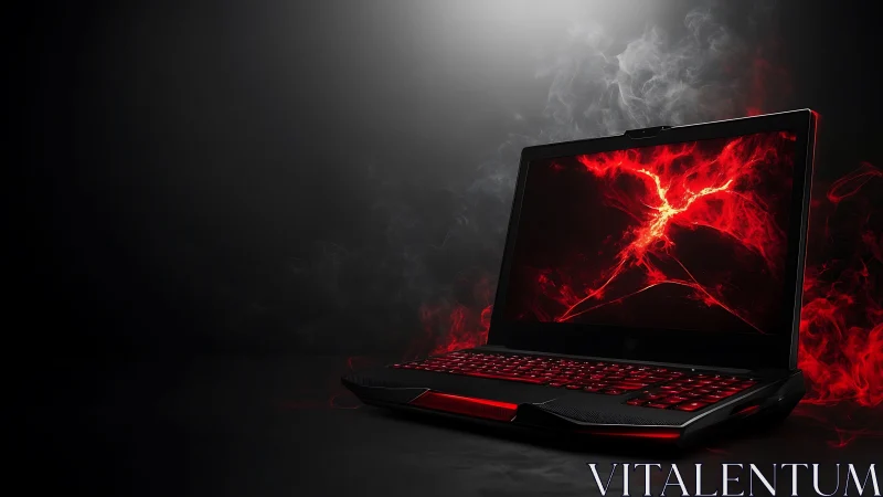 Fiery gaming laptop glowing with bold red digital energy.