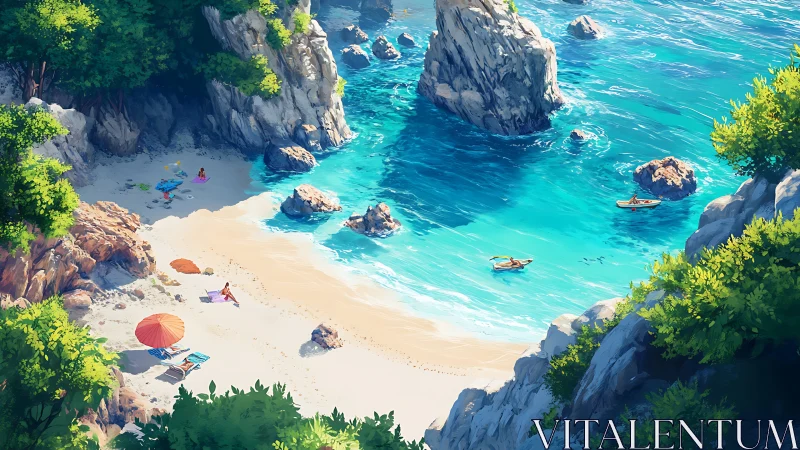 Secluded Beach Getaway: Turquoise Waters & Rocky Cliffs.