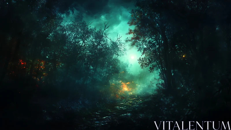 Enchanted Forest Portal Glowing Between Twisted Trees