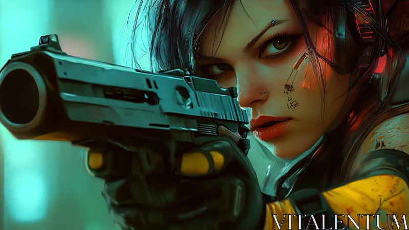 Cyberpunk sharpshooter locks target with neon intensity.