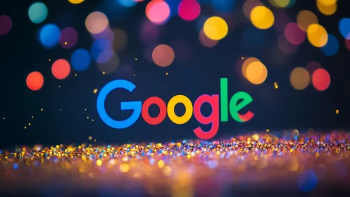 Photorealistic Google logotype with festive bokeh field.
