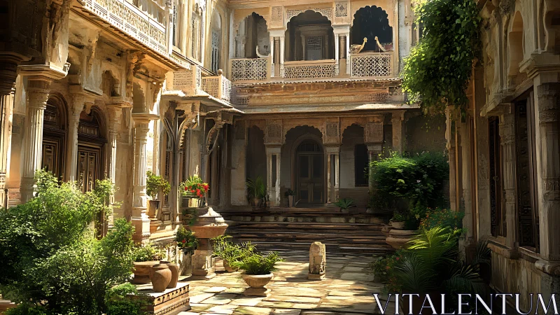 Sunlit historic courtyard welcomes quiet garden wanderers