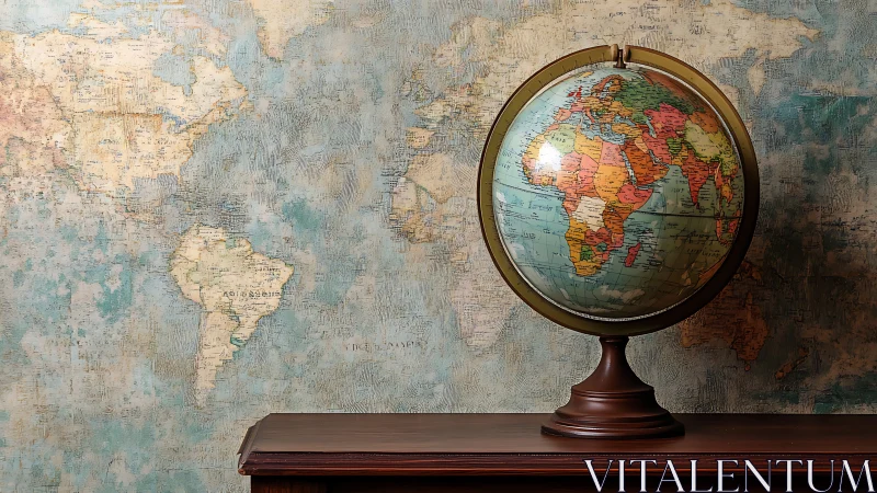 Vintage globe whispers routes across a faded world map.