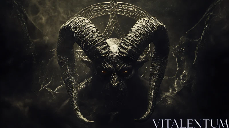 Horned shadow guardian rising from swirling midnight gloom.