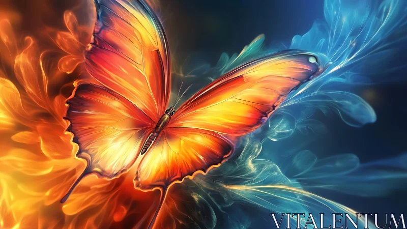 Fire-kissed butterfly glides between blazing heat and cool mist