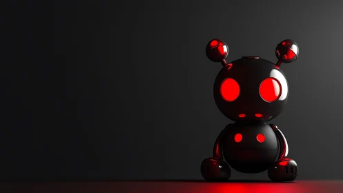 Glossy black robot figure with red illuminated accents.